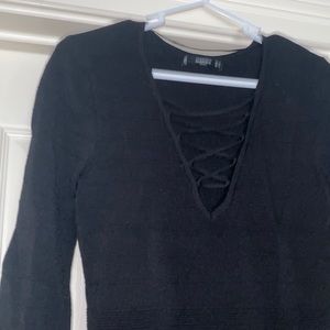 Bandage dress with crisscross deep v